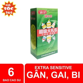[ Cam Kết Chính Hãng ] BAO CAO SU GÂN GAI BI EXTRA SENSITIVE, Hộp 6 Cái
