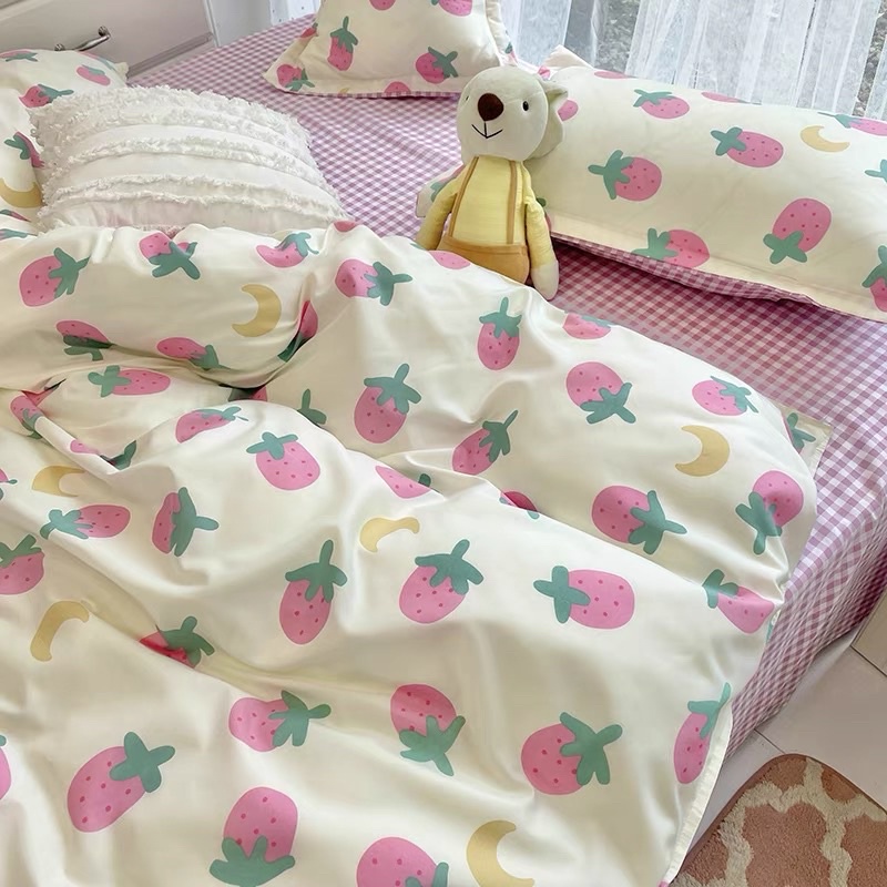 Shinbedding_ Set Cotton Poly Hoạ Tiết Xinh Xắn Dễ Thương (Set Vỏ Không Ruột)