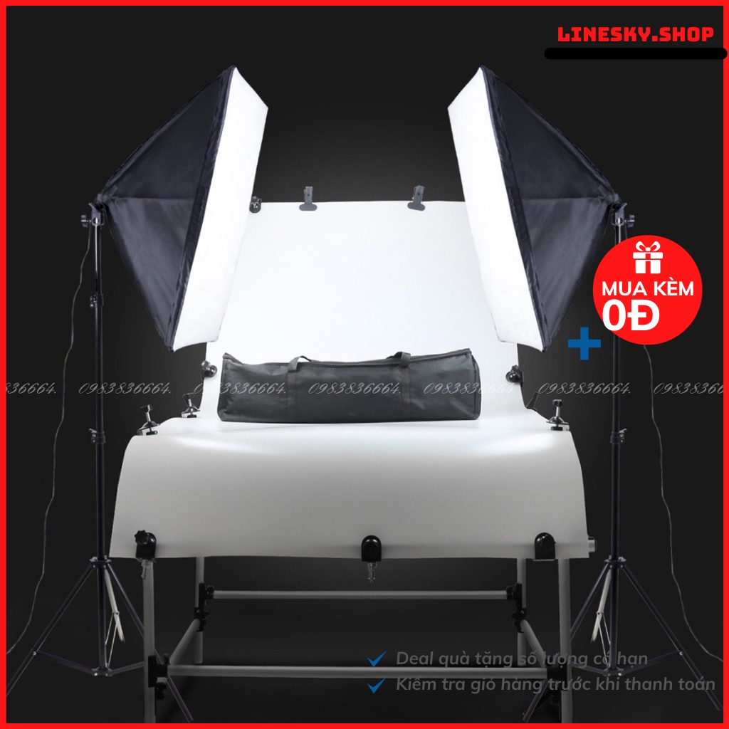 Bộ đèn sofbox chụp ảnh, quay phim, Livestream chuyên nghiệp cao 2m softbox 50x70cm