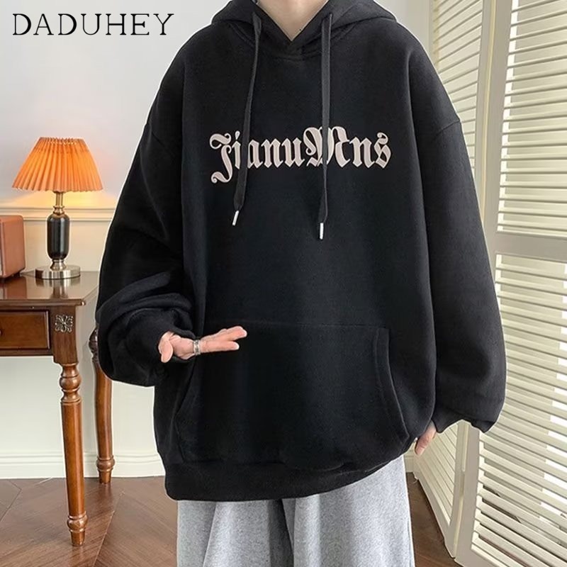 Áo hoodie dáng rộng có mũ trùm đầu in họa tiết phong cách thời trang Hong Kong mùa thu 2022 cho nam
