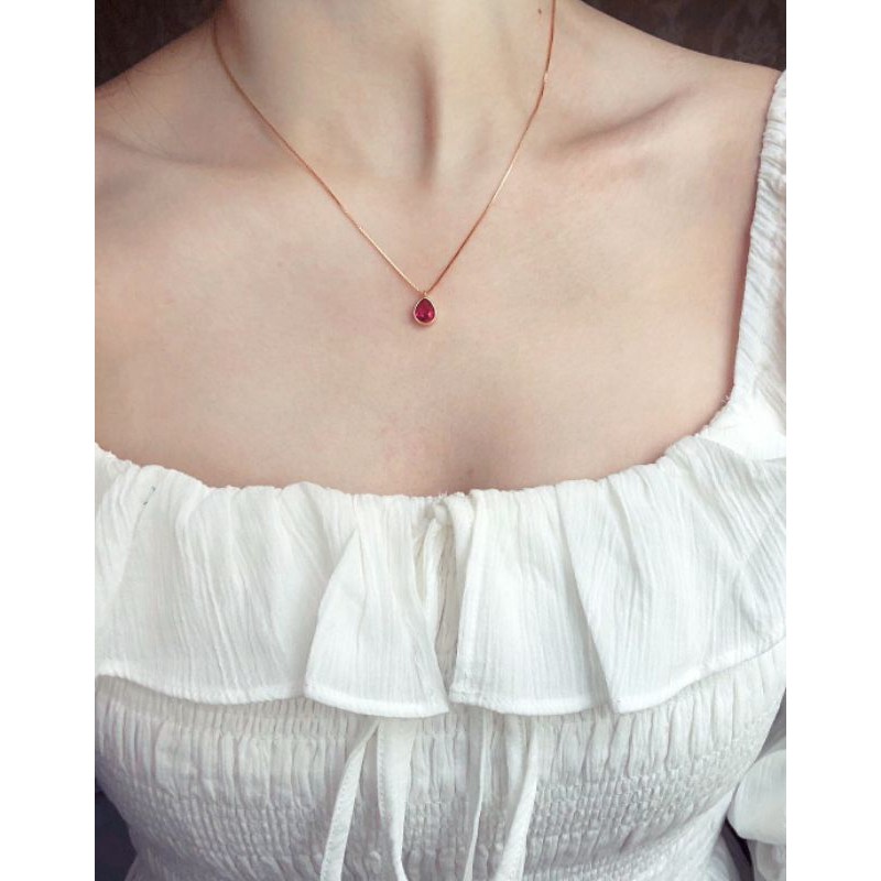 Dây Chuyền Bạc Nữ Đá Pha Lê Đỏ Nhân Tạo Bạc Ý S925 Cao Cấp, Dây Chuyền Nữ Bạc Đá Đỏ Đẹp Mắt 100% BẠC Ý 925