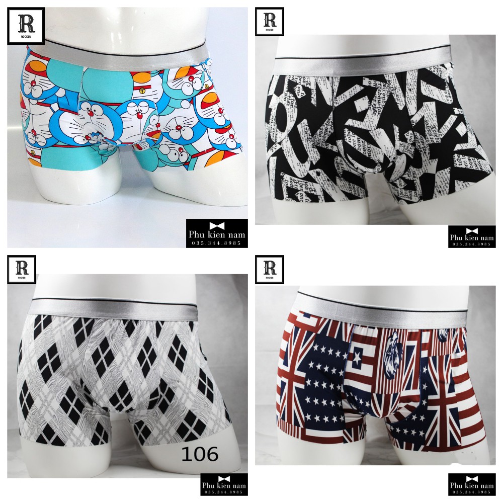 Hộp 4 Quần lót nam Hoạt Hình Quân sịp boxer Thun Lạnh S063 (12 SET)