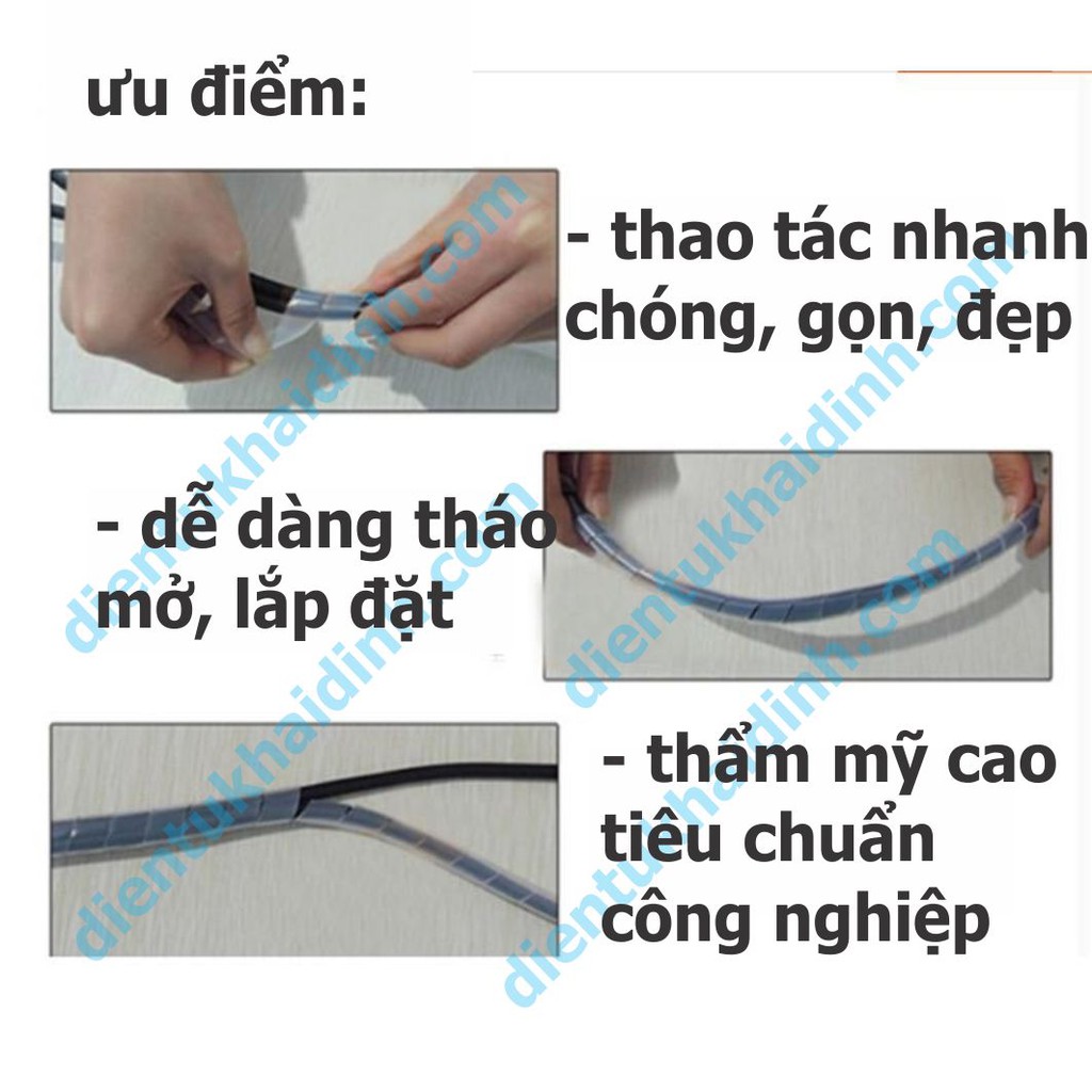 Ông nhựa xoắn quấn gọn dây điện màu trắng ruột gà phi 4mm đến 30mm kde2629