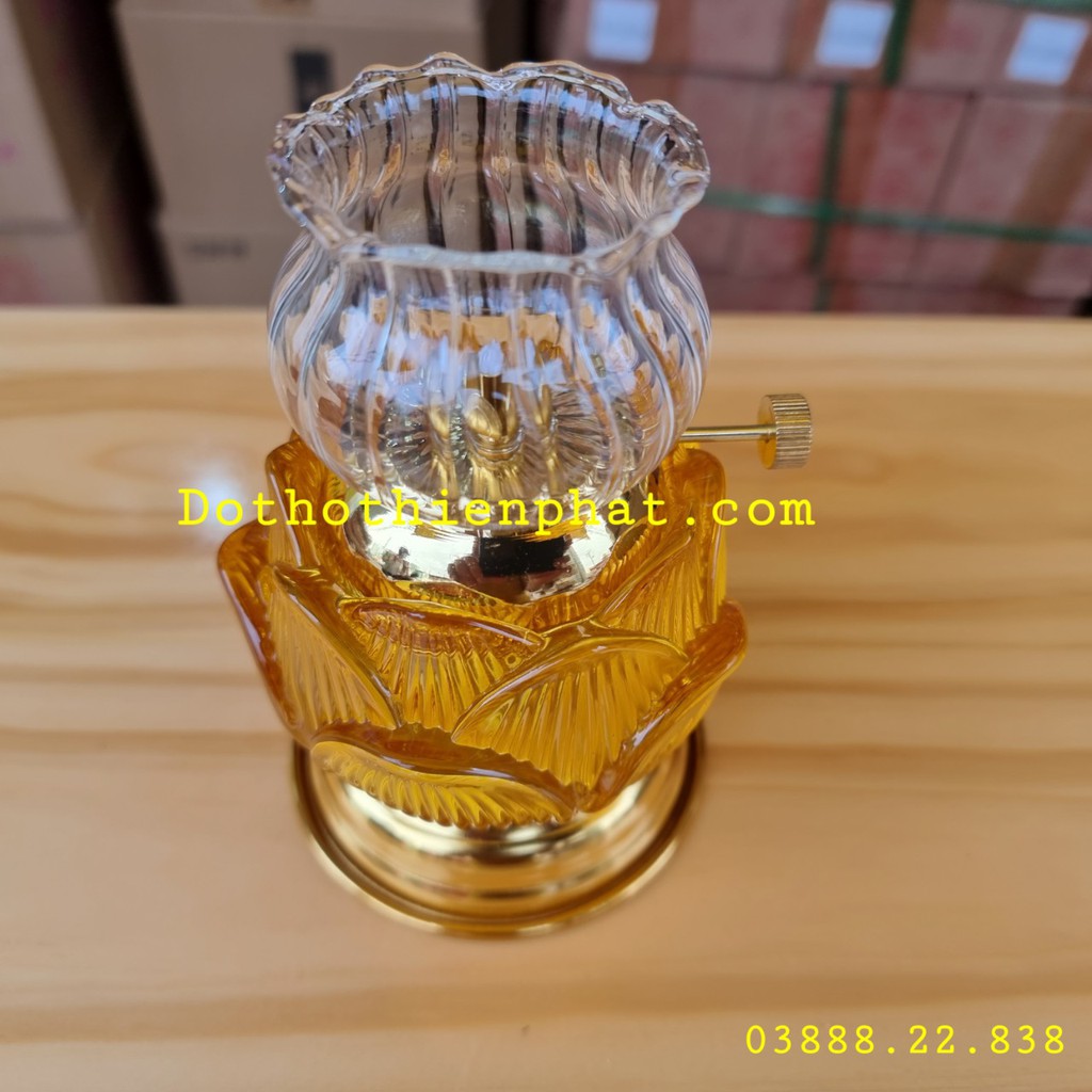 Đèn thờ đốt dầu lưu ly cát tường cao 14cm mẫu đẹp