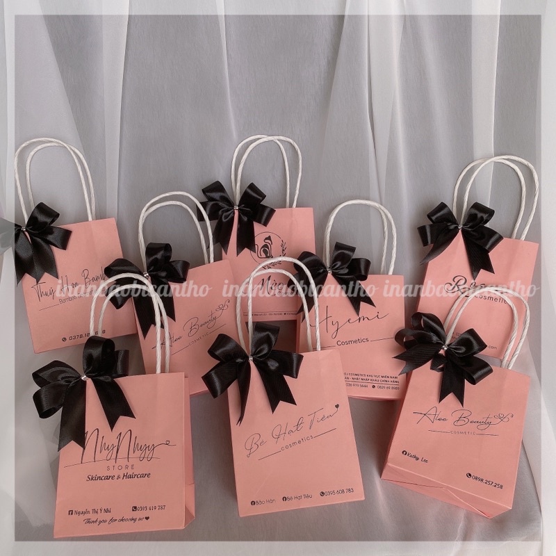 100 túi giấy Hồng đào in logo theo yêu cầu  - Túi giấy in đựng mỹ phẩm, đựng quần áo
