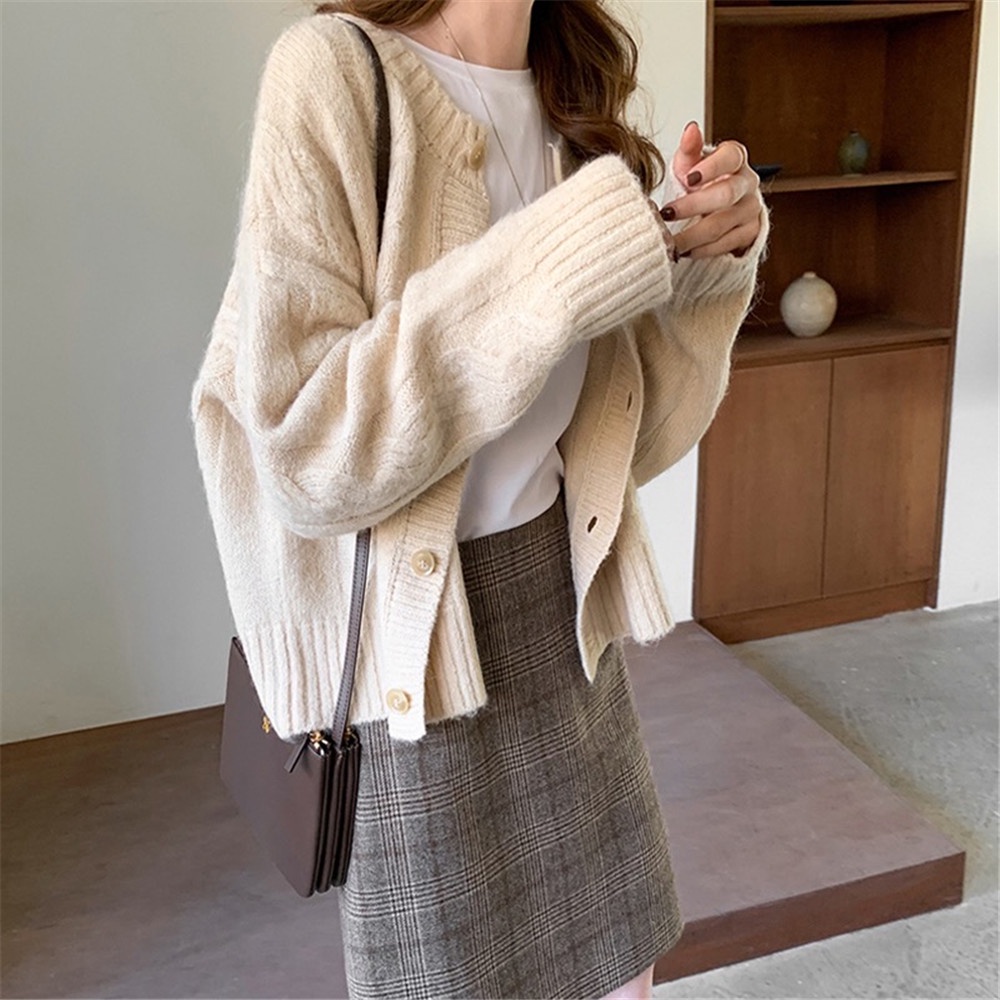SUXI Áo Khoác Cardigan Dệt Kim Dáng Rộng Phong Cách Cổ Điển Hàn Quốc Thời Trang Mùa Thu Cho Nữ