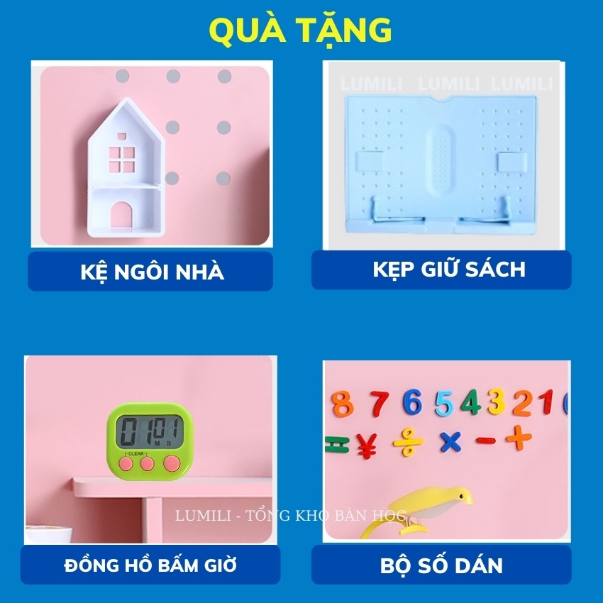 Bộ bàn học chống gù chống cận trẻ em thông minh ,bàn có giá sách nâng hạ độ cao size 80cm cho bé lumili A16 mới