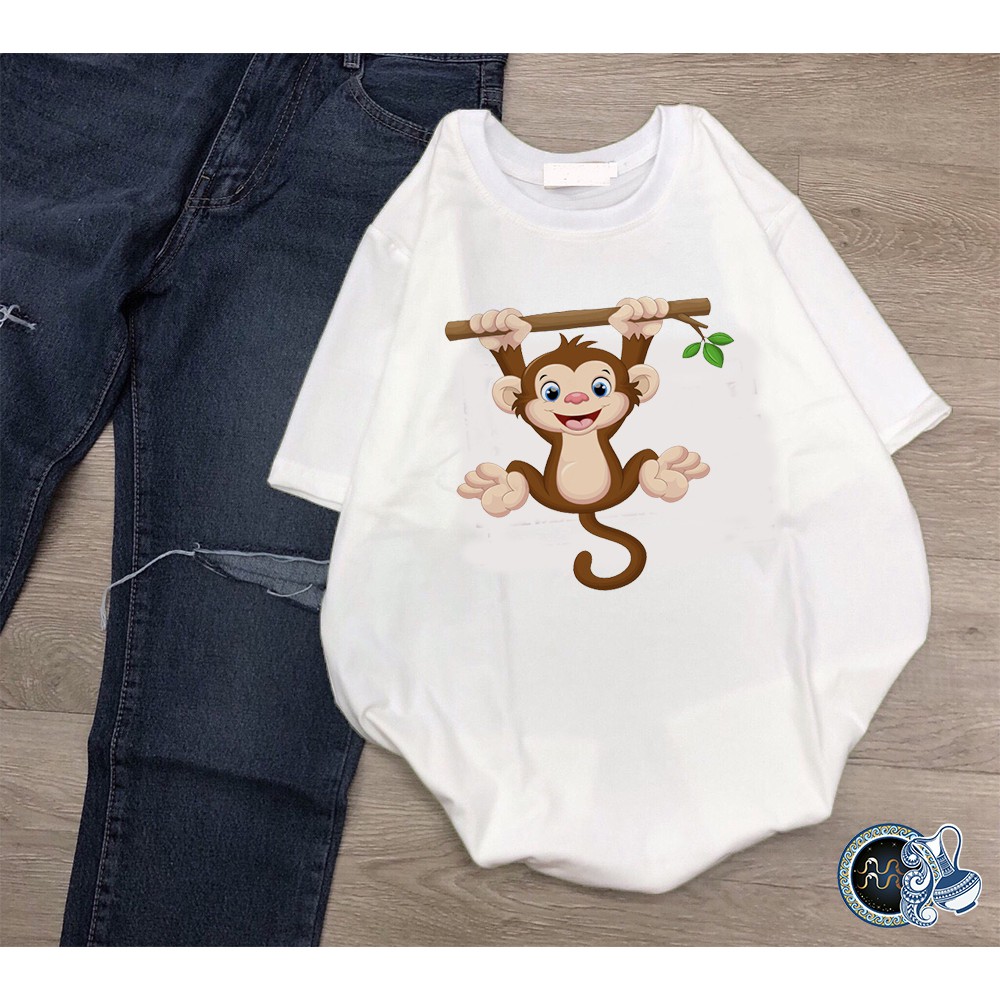 Áo thun Cotton Unisex - 12 Con Giáp - Tuổi Thân - Khỉ con tinh nghịch