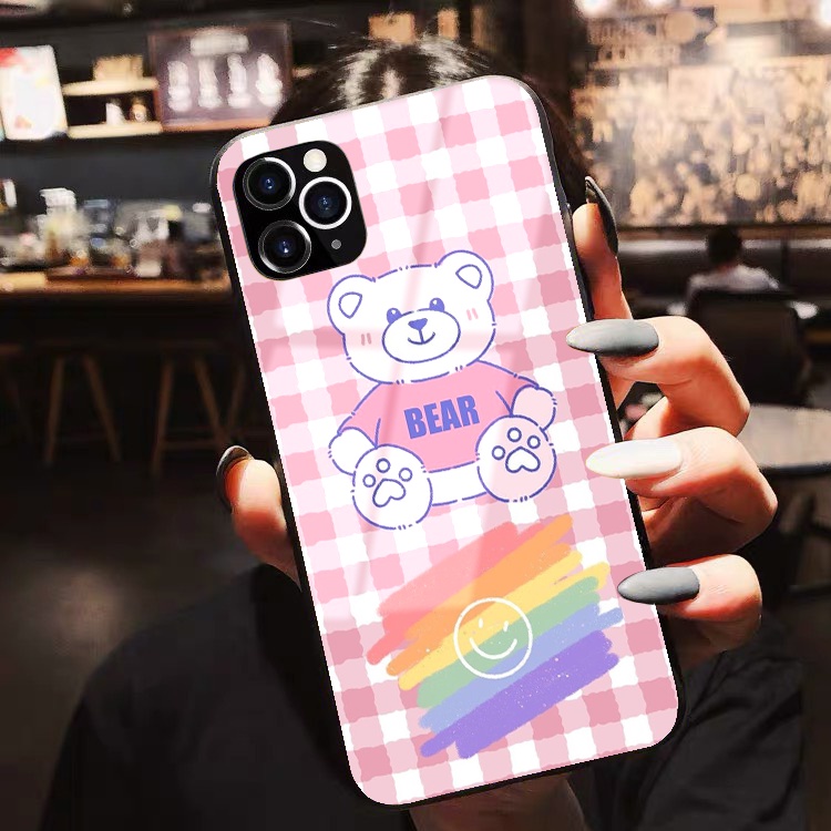 Ốp IPHONE kính cường lực Gấu Cầu Vồng ốp lưng iphone 6s 6plus 7 plus 8 x xr xsmax 11 12 13 pro promax