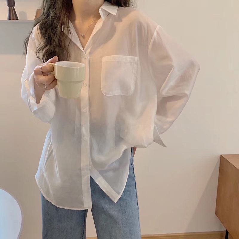 Áo sơ mi chiffon tay dài nhiều màu sắc trơn tùy chọn thời trang đơn giản che nắng dành cho nữ
