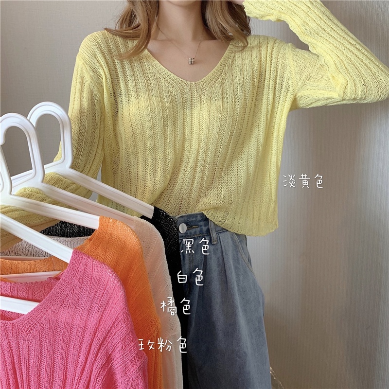 Áo Thun Dệt Kim Tay Dài Cổ Chữ v Mỏng Chống Nắng Phong Cách Hàn Quốc Mới Cho Nữ