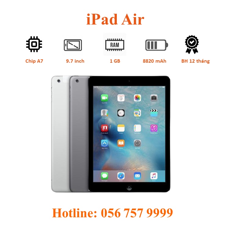 Máy Tính Bảng iPad Air - iPad 5 - Cài Zoom Học Online, Game...màn hình retina sắc nét - tặng phụ kiện khi mua máy.