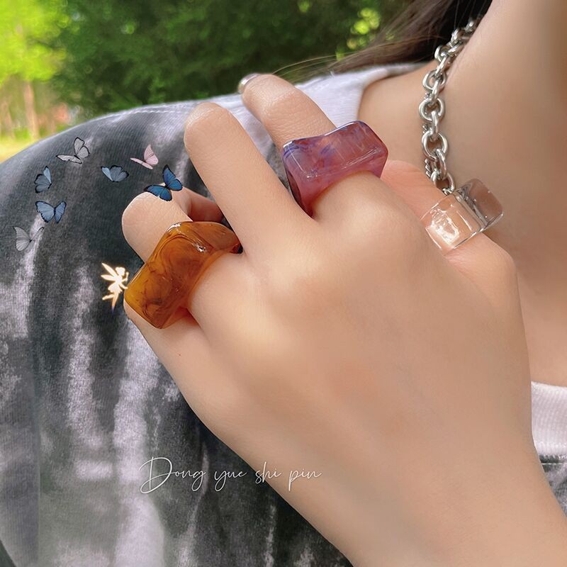 1 Women Exaggerated Geometric Rings Nhẫn Nữ Thời Trang Vintage Acrylic Ring