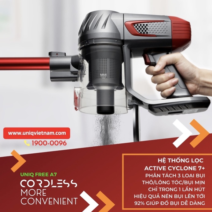Ống hút nhôm nối dài dành cho máy hút bụi cầm tay không dây gia đình UNIQ Free A7 mini dùng pin sạc dung lượng cao