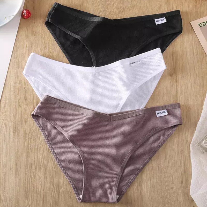 Quần lót nữ FINETOO cotton hình chữ V cạp trễ có size lớn M-4XL quyến rũ thoáng khí
