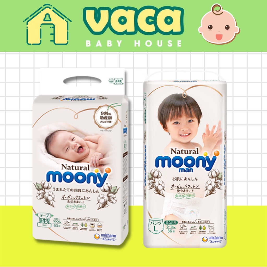 [GIÁ SIÊU SỐC] Tã dán/ quần nội địa MOONY NATURAL đủ size NB63/S58/M46/L38/M46/L36/XL32