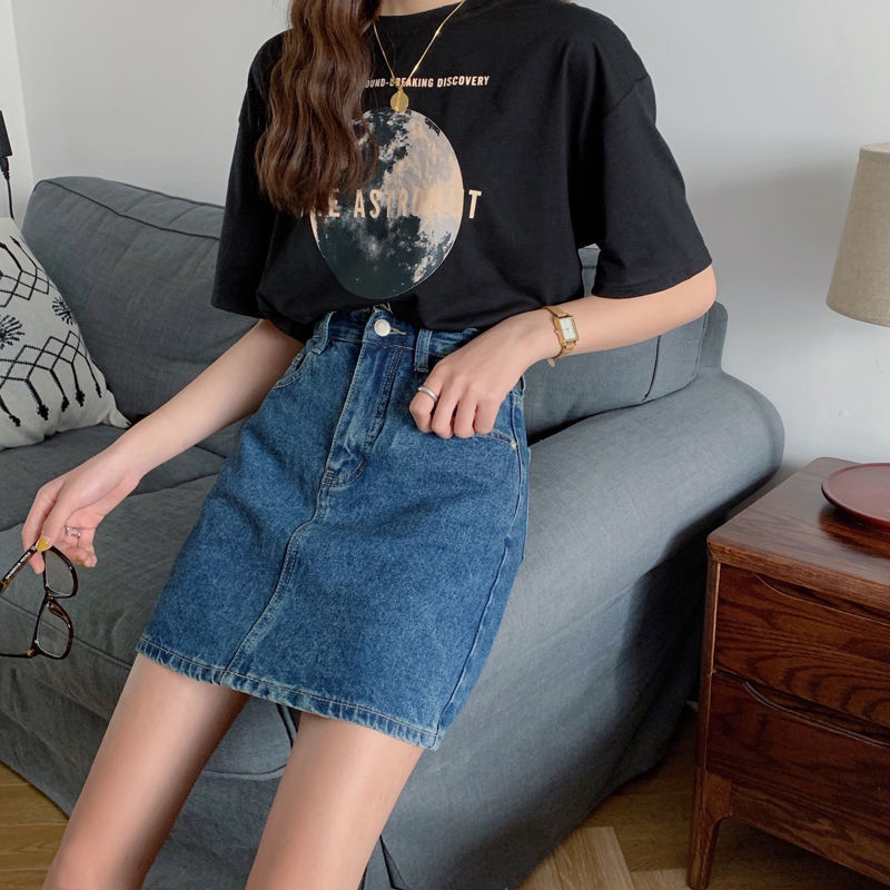 Chân Váy Jeans Chữ A Lưng Cao Phong Cách Hàn Quốc Cho Nữ Nhiều Màu Sắc Năng Động Hàng Loại 1