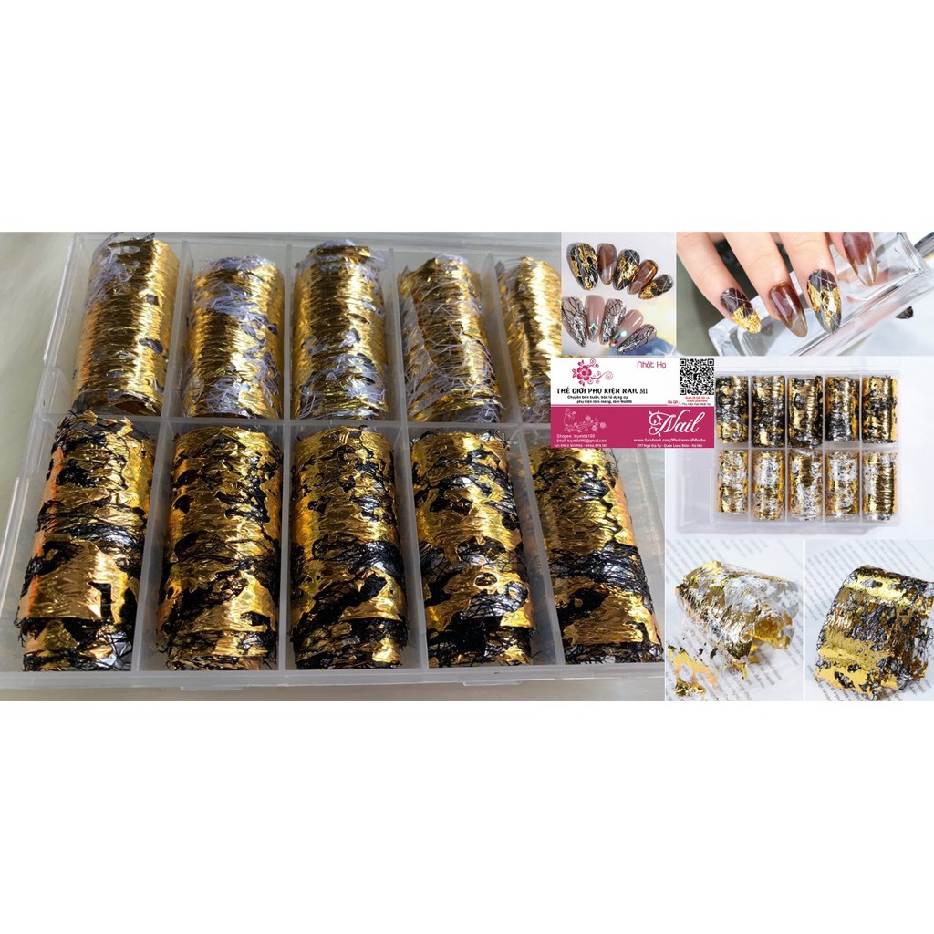Foil Lưới Giấy Nhún Ánh Bạc Vàng Ẩn Gel Ẩn Bột Các Mẫu Đẹp Mới 2020 Trang Trí Móng Nghệ Thuật - Lẻ 1 Hộp