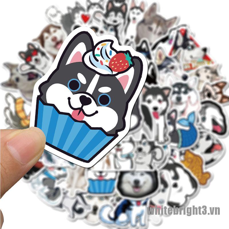 Bộ 3 / 50 Miếng Dán Hình Chú Chó Husky Hoạt Hình Chống Thấm Nước