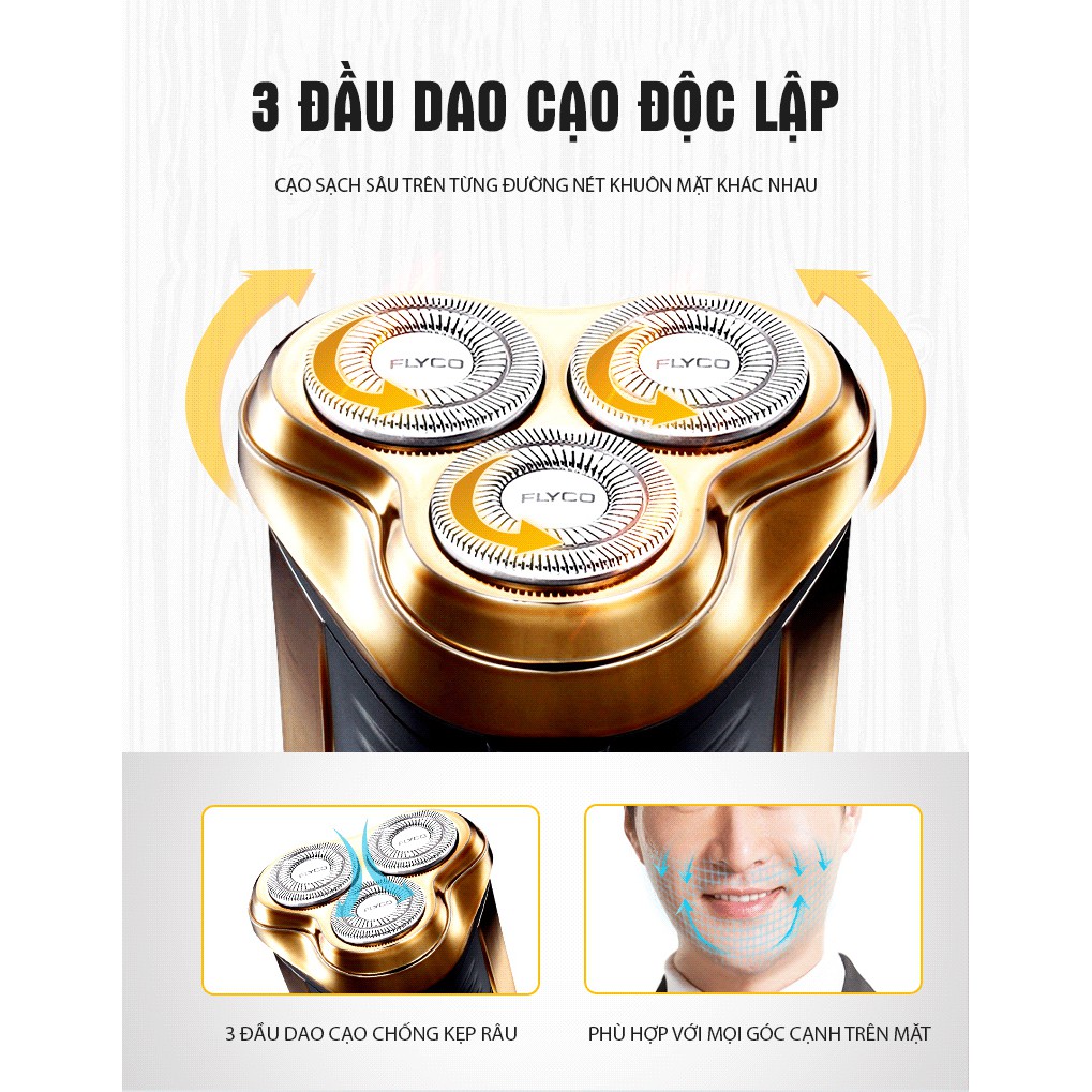 Máy Cạo Râu Lưỡi Dao 3 Đầu Thông Minh Flyco FS360