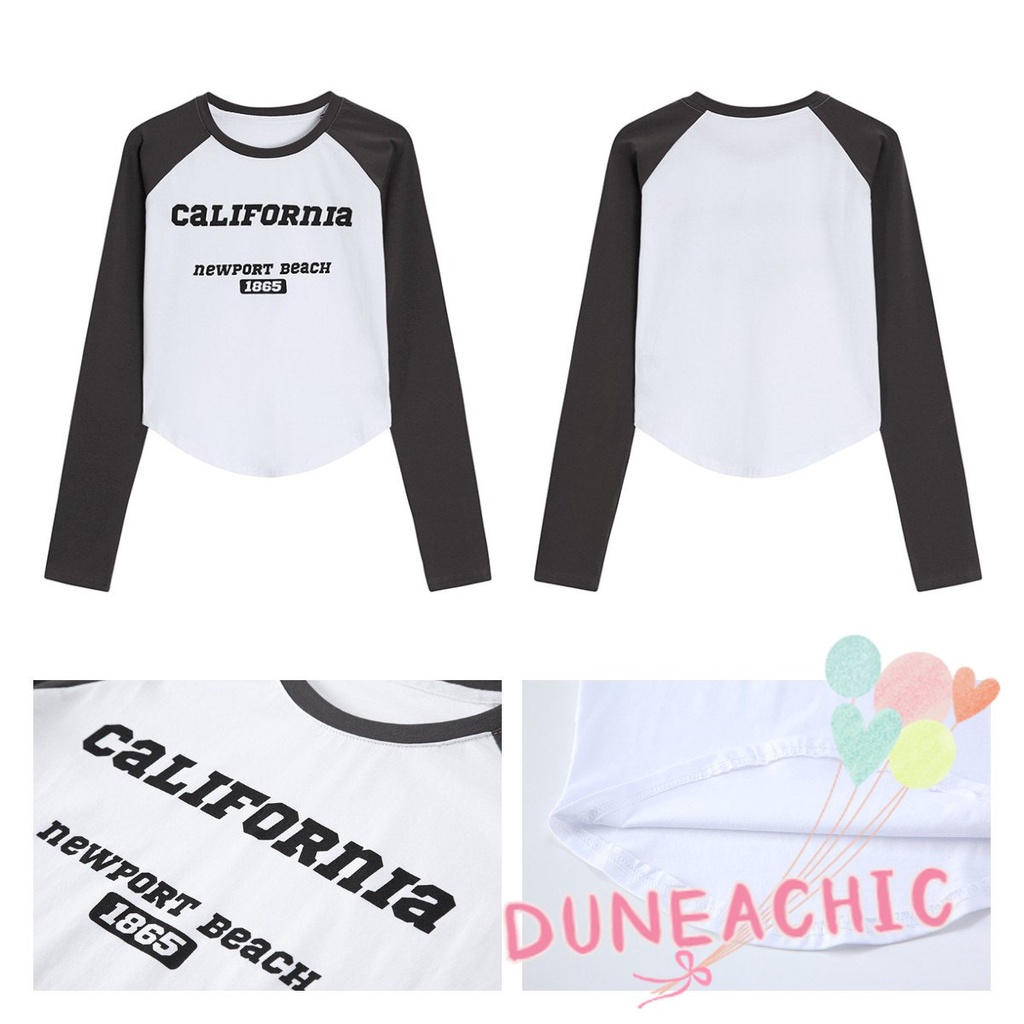 DUNEA Áo Thun Tay Dài Hở Vai In Chữ Thời Trang Dành Cho Nữ