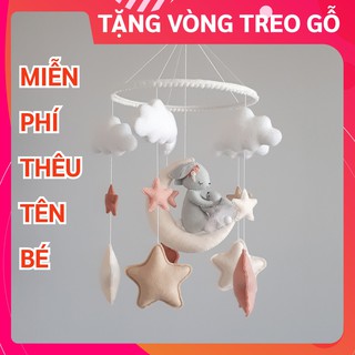[MIỄN PHÍ THÊU TÊN BÉ] Đồ chơi treo nôi cũi cho bé kích thích thị giác ảnh thật, có nhạc tự xoay mẫu THỎ VÀ TRĂNG 2