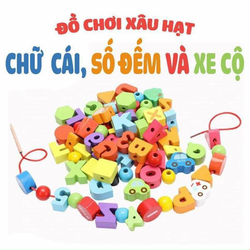 Đồ Chơi Cho Bé Xâu Hạt Giao Thông Bằng Gỗ Thông Minh Cho Bé 15 Tháng Đến 3 Tuổi