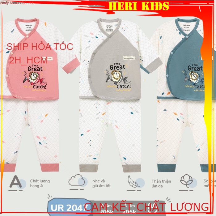 Bộ dài tay cài chéo sơ sinh bamboo sợi tre Ualarogo cho bé