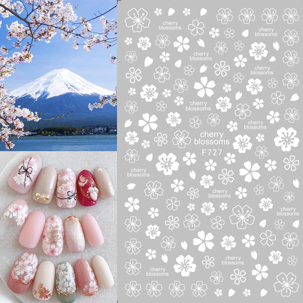 [Hàng mới về] Decal lá hoa anh đào 3D màu trắng vàng đồng DIY móng nghệ thuật