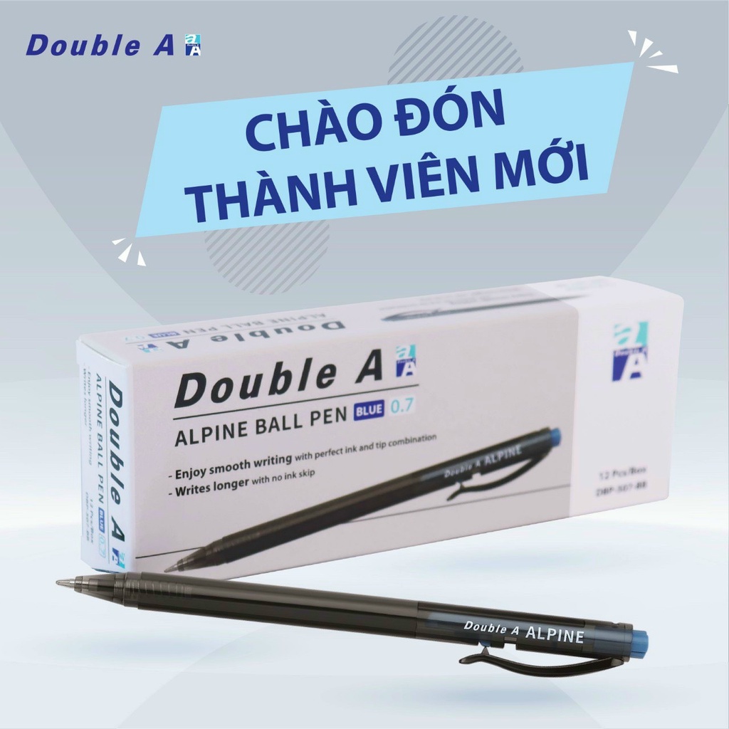 Hộp 12 cây Bút Bi Alpine Double A màu xanh ngòi 0.7mm