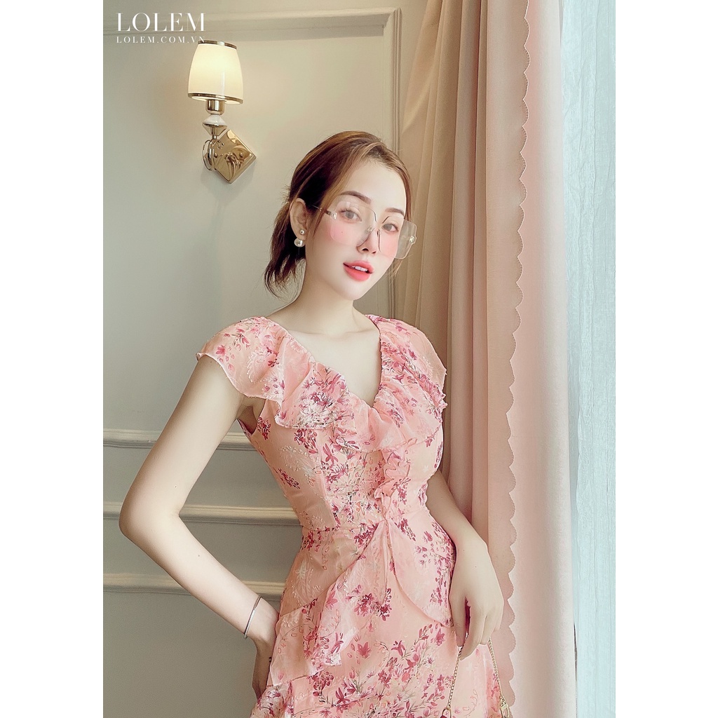 Đầm xòe voan ép bèo dọc thân cổ V LOLEM CLOTHING- DX295