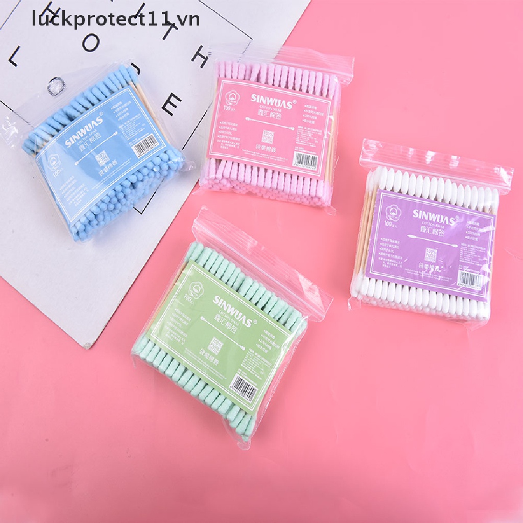 (Hàng Mới Về) Bộ 100 Tăm Bông Cotton Hai Đầu Làm Sạch