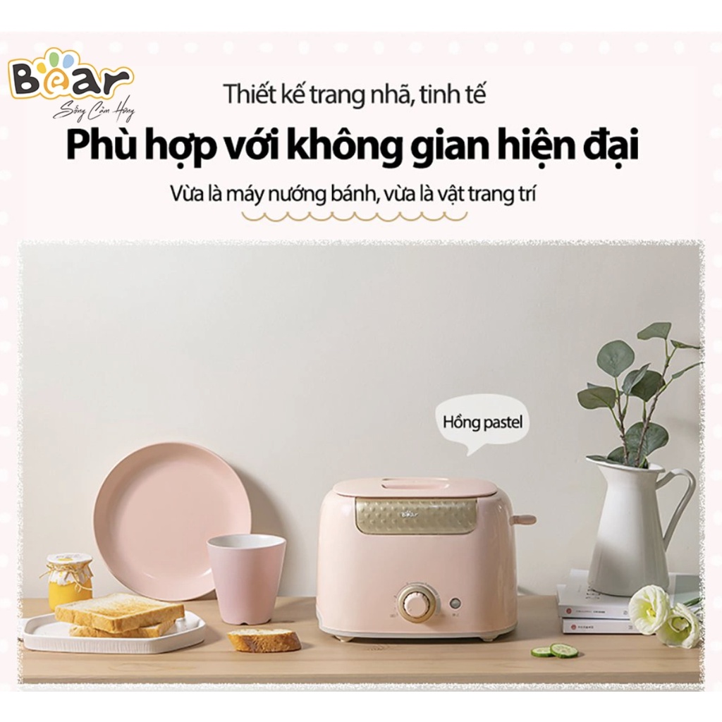 Máy Nướng Bánh Mì Bear DSL-601 Chính Hãng, bản quốc tế bảo hành 18 tháng công suất 680W , hồng pastel, nhỏ gọn tiện lợi