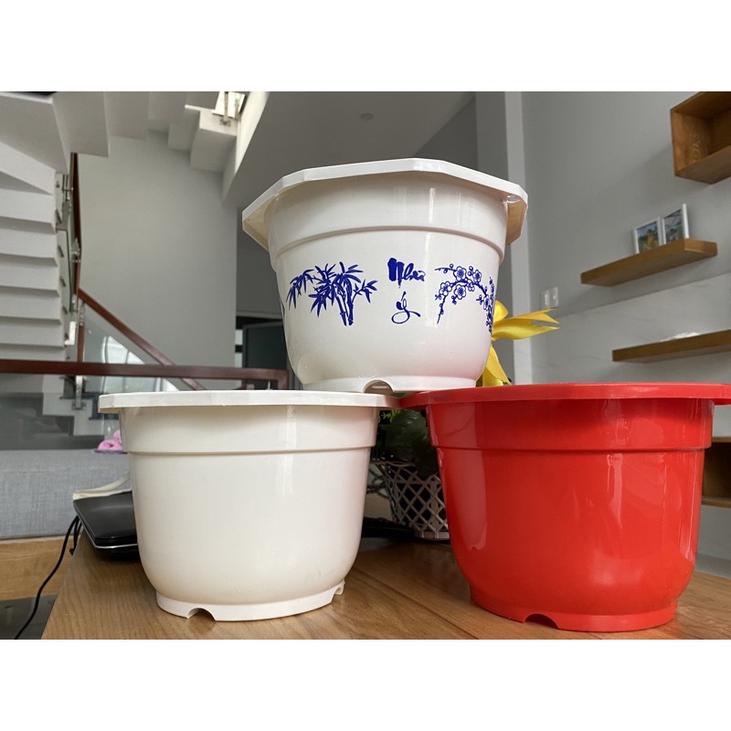 Chậu Như Ý Cát Tường  - Chậu đỏ Treo Hoa Kiểng 23×15, Kèm Móc Treo - Thakico