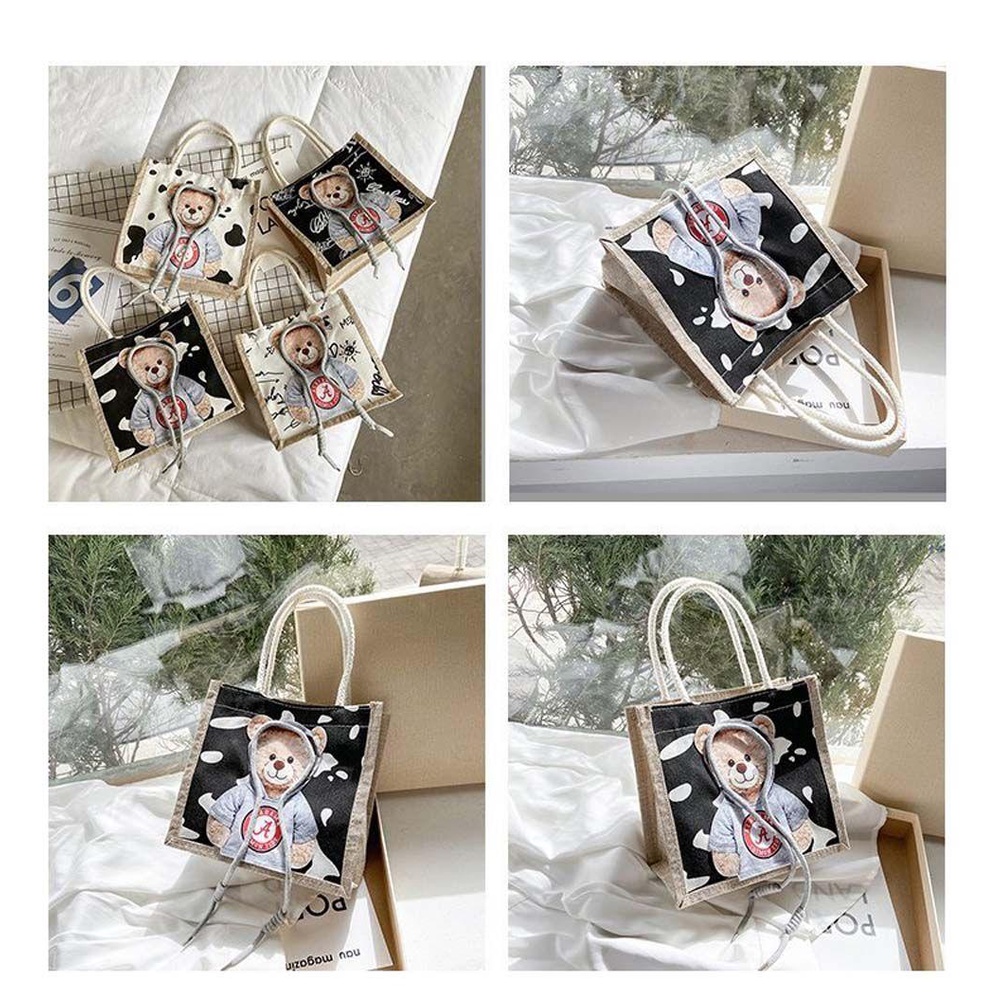 LILYES Túi Tote Vải Canvas Họa Tiết Gấu Dễ Thương Phong Cách Nhật Bản