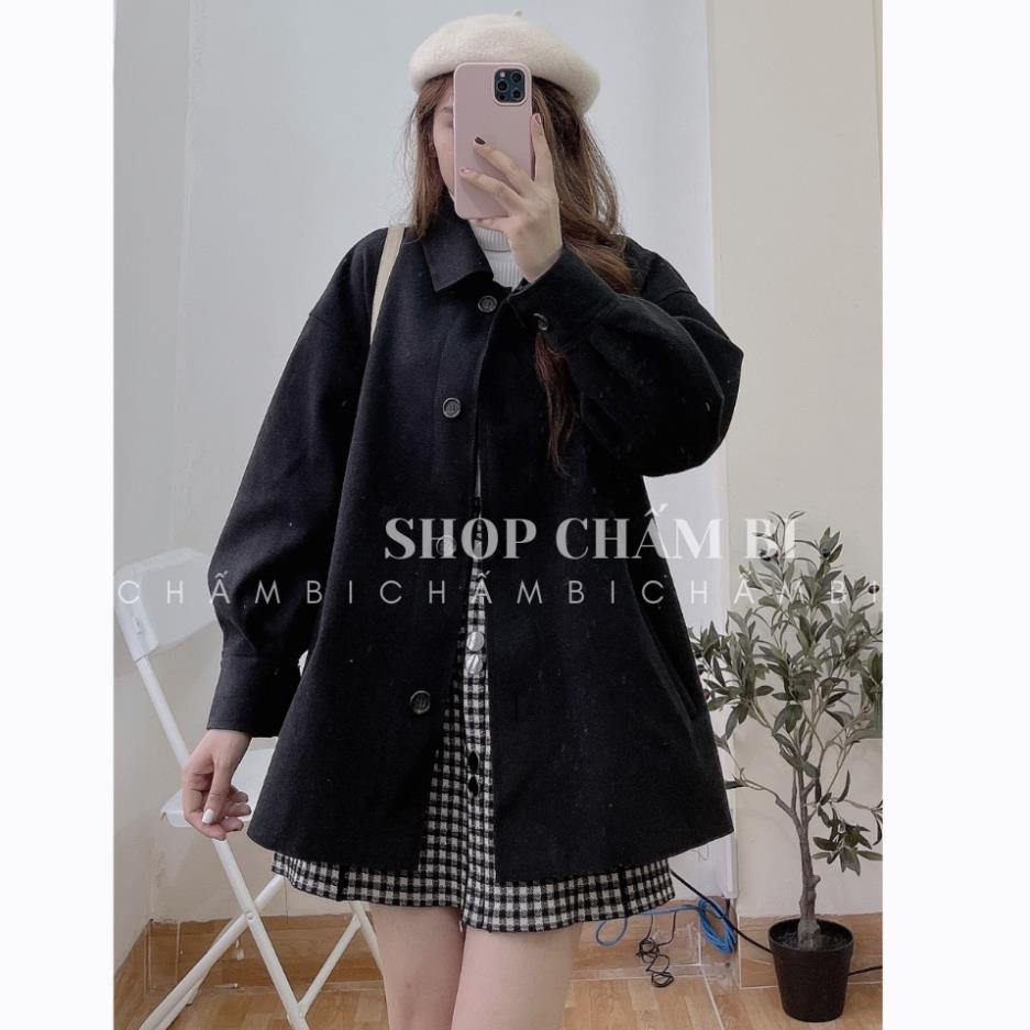 Áo khoác nữ form rộng A.275, Áo khoác cổ đức tay bồng túi chéo chất dạ ép 2 màu đen-be style Hàn Quốc | BigBuy360 - bigbuy360.vn