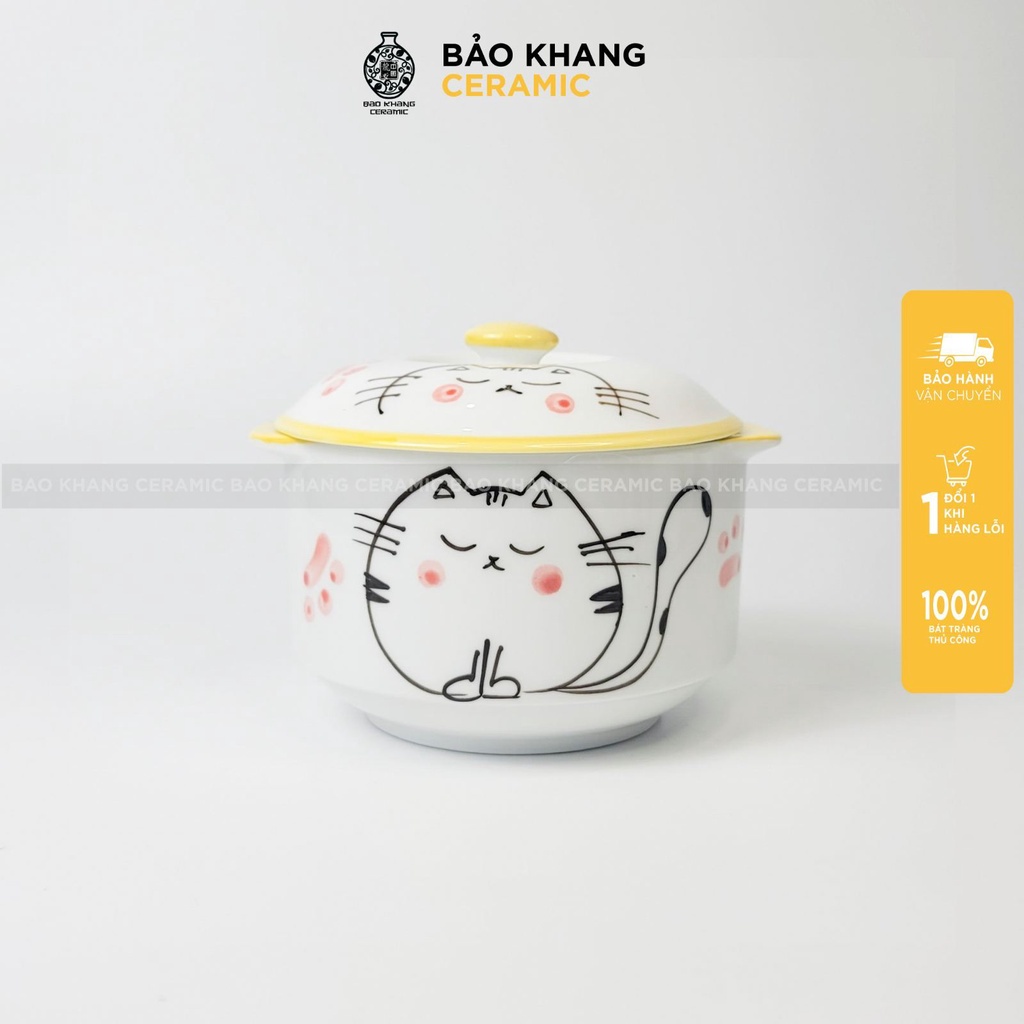Thố chưng yến - bát chưng yến 600ml họa tiết vẽ tay thủ công men cao cấp Gốm Sứ Bát Tràng