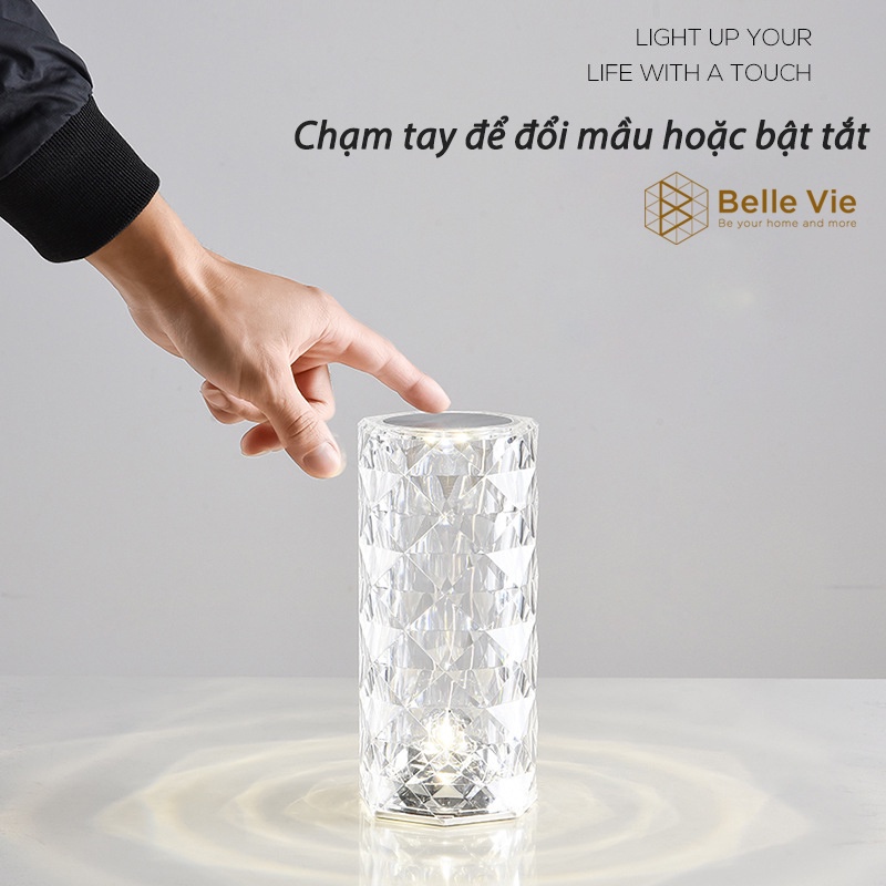 Đèn Ngủ Pha Lê BELLEVIE Đèn Ngủ Cảm Ứng Ánh Sáng LED 16 Mầu Trang Trí Decor Phòng Ngủ