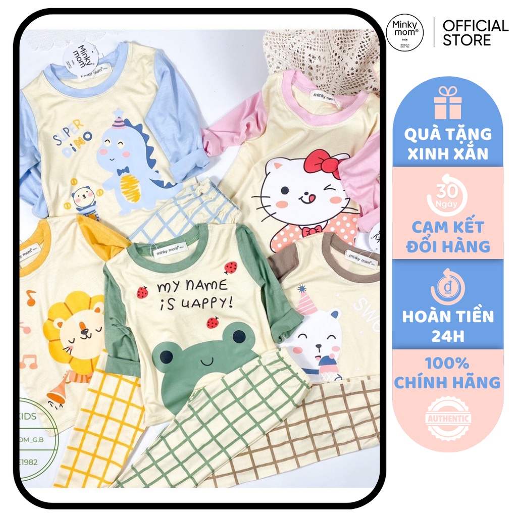 [SALE] Bộ Quần Áo Bé Gái, Bé Trai Minky Mom Động Vật Quần Kẻ, Bộ Dài Tay Thun Lạnh Cho Bé Mặc Nhà MKMTD2231
