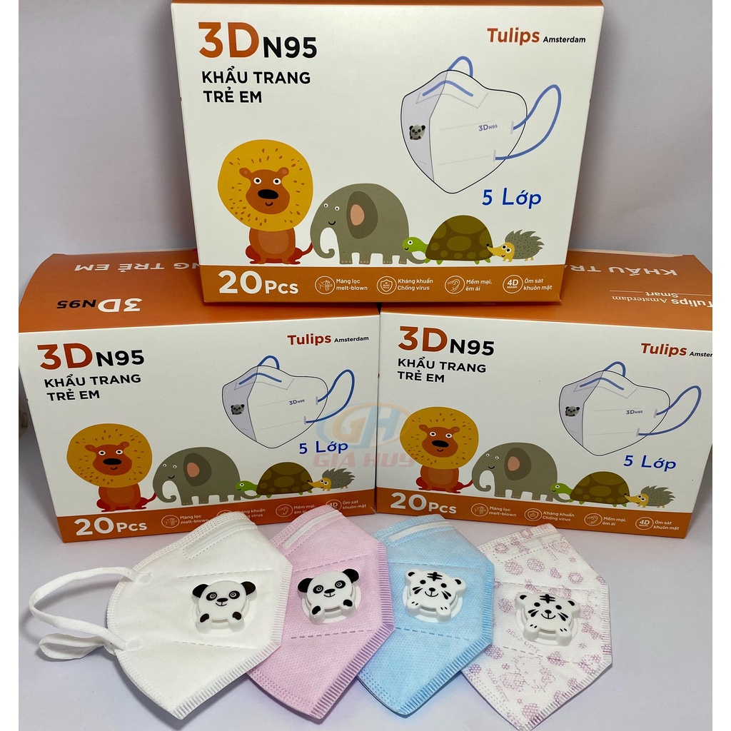 (Có Van Thở) Hộp 20 Chiếc Khẩu Trang Cho bé N95 Tuylip chống bụi mịn pm2.5 và tránh lây bệnh hô hấp