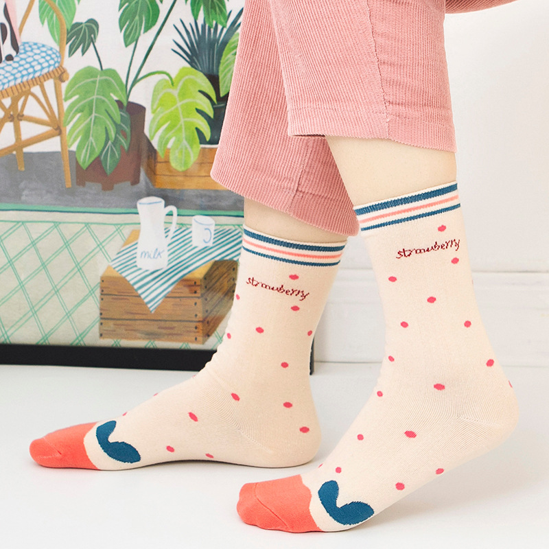 Mới Vớ 100% Cotton Mỏng In Họa Tiết Dâu Tây Ngọt Ngào Dễ Thương Phong Cách Nhật Hàn Cho Nữ