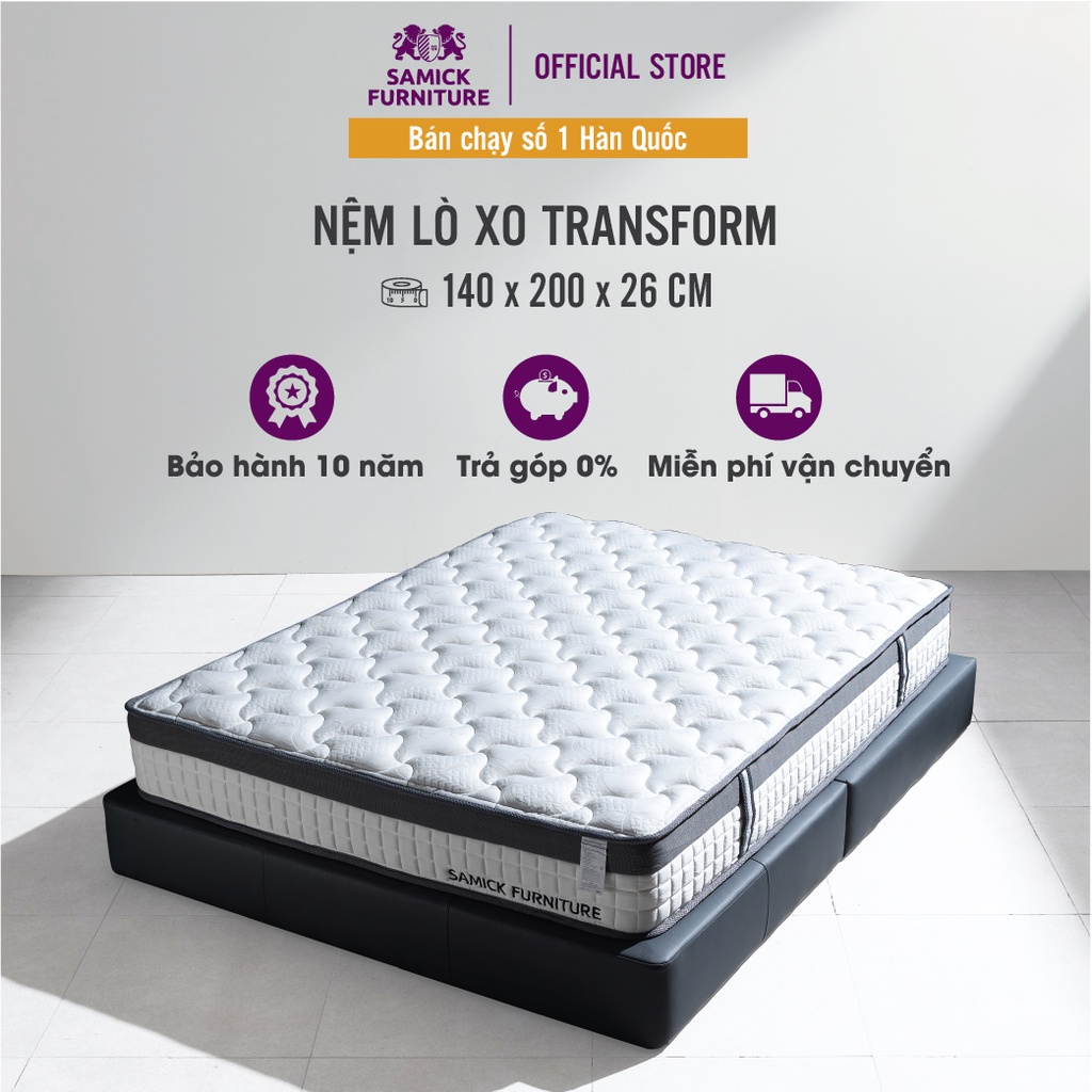 Nệm Lò Xo Túi Độc Lập Samick Hút Chân Không Transform nhập khẩu từ Hàn Quốc 140cm x 200cm x 26cm - Nệm êm và thoáng mát