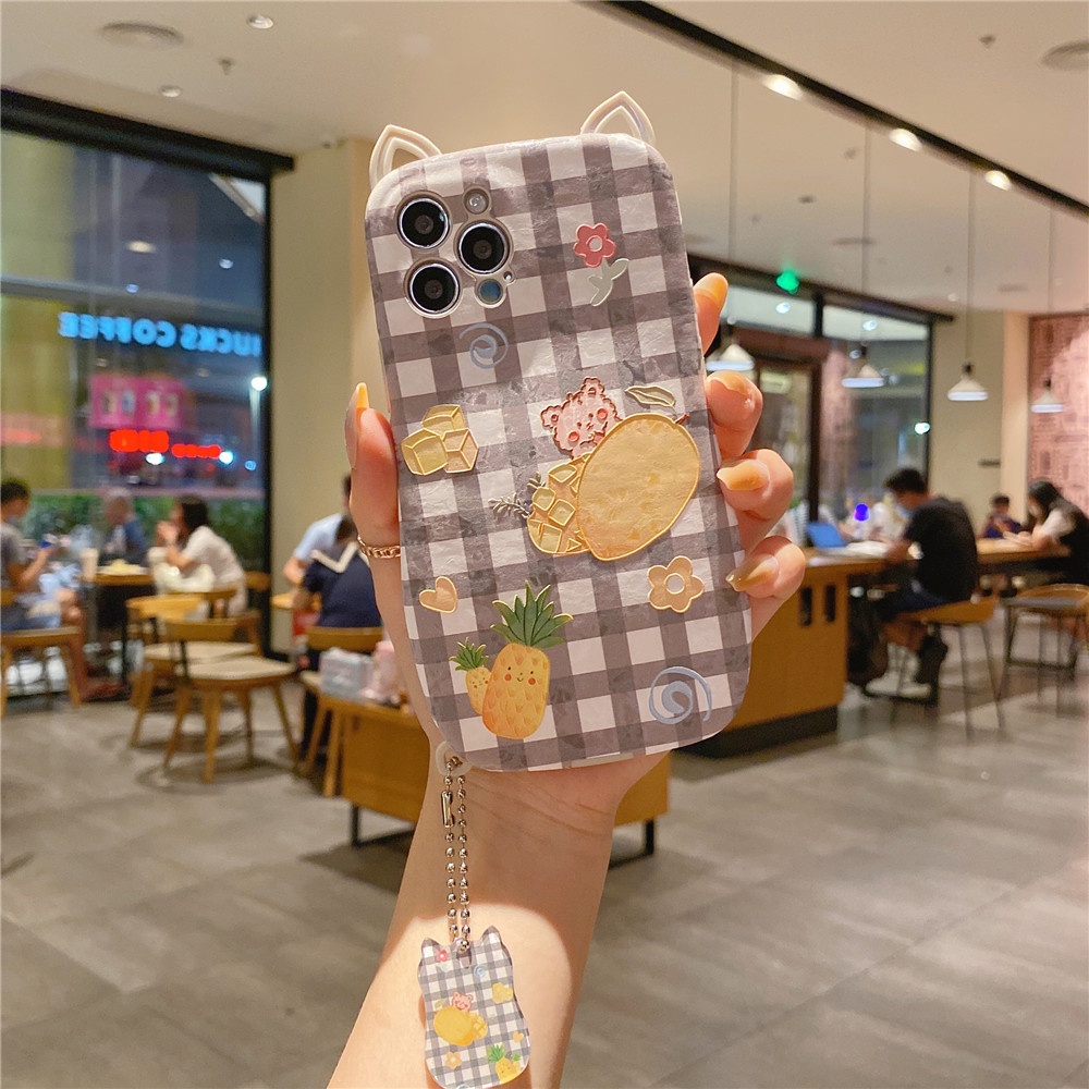 Ốp Điện Thoại Da + Tpu Mềm Hình Tai Mèo / Trái Cam 3d Cho Iphone 11 12 Pro Max 12pro X Xs Max Xr 7 8 Plus