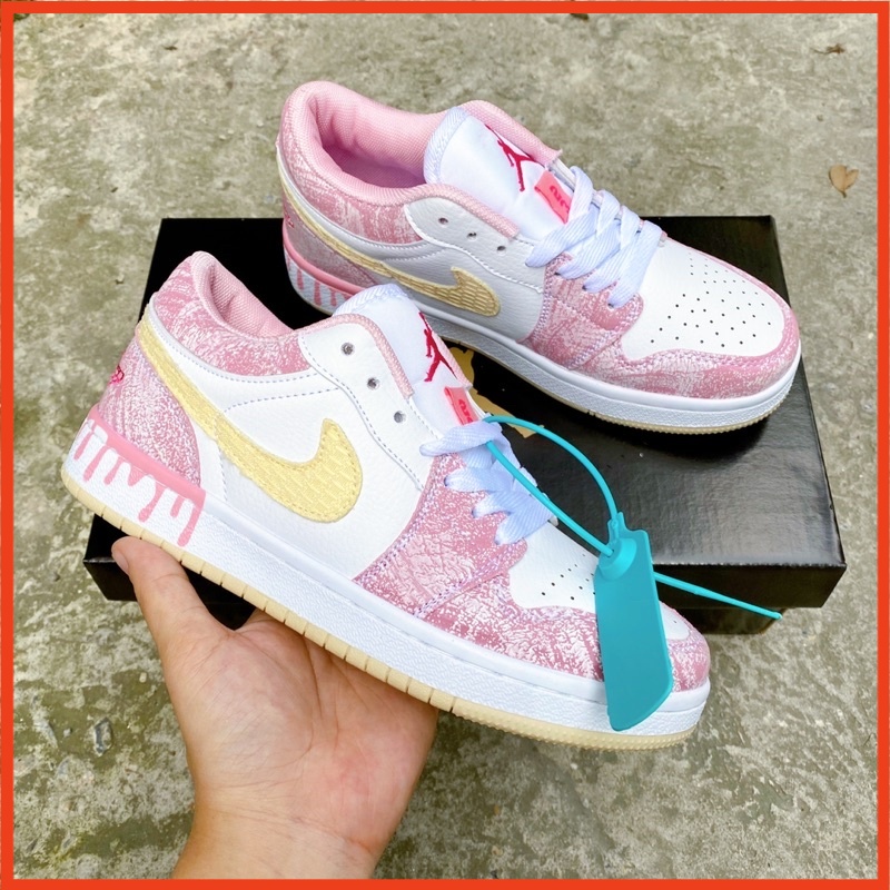 Giày Thể Thao Sneaker Nữ 𝐉𝐨𝐫𝐝𝐚𝐧 Cổ Thấp JD1 Low Màu Hồng Kem Thấp Cổ Vải Nỉ Siêu Hot [Full Bill + Box]