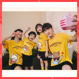 Áo gia đình Familylove - Đồng phục gia đình Mẫu Chibi Perfectly Cottn 100% mát 3 màu Vàng Đen Trắng