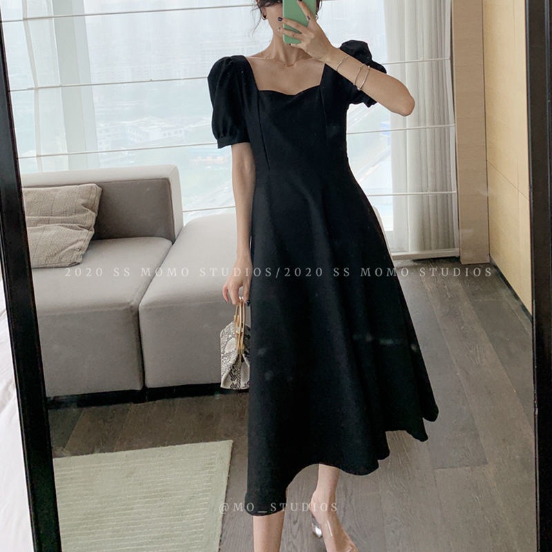 Đầm Tay Phồng Cổ Vuông Màu Trắng Phong Cách Retro Pháp Cho Nữ