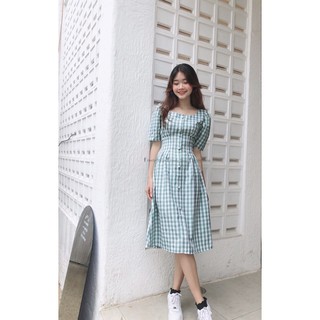 ĐẦM MIDI CỔ U PHỐI NÚT