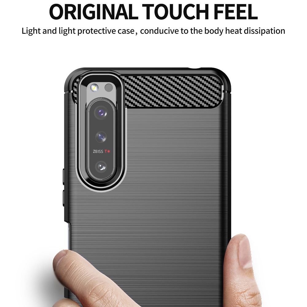 Ốp điện thoại silicon mềm sợi carbon chống sốc cho Sony Xperia 1 5 10 II III Xperia 5 II 10 III Fundas