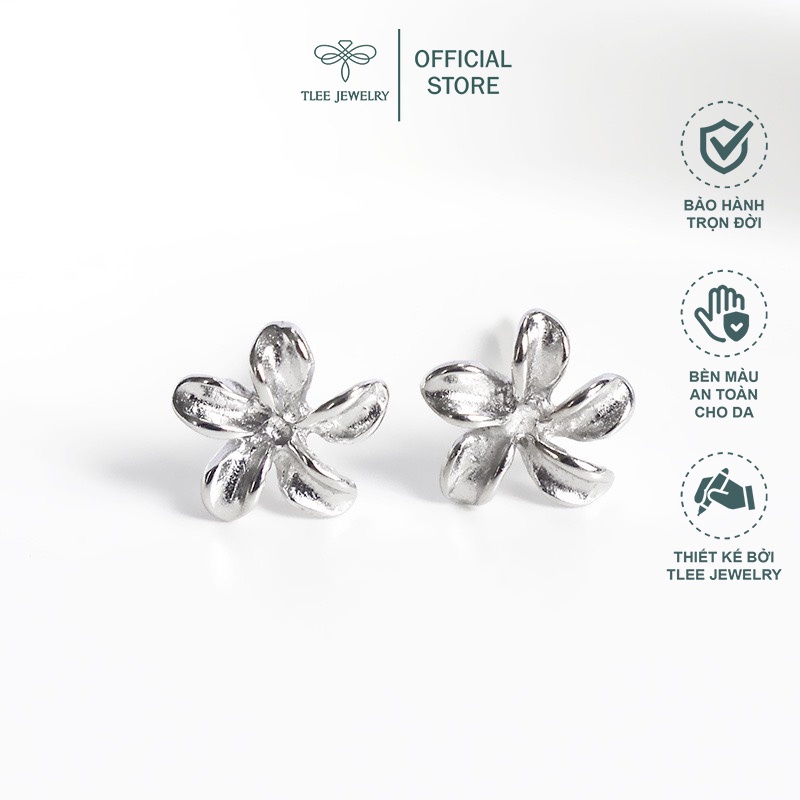 Khuyên tai bạc nữ TLEE hoa sứ mini nữ tính TleeJewelry B0185
