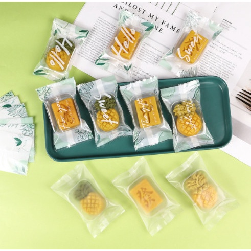 100 Khay, túi bánh dứa 7*12cm mix chữ xanh M1